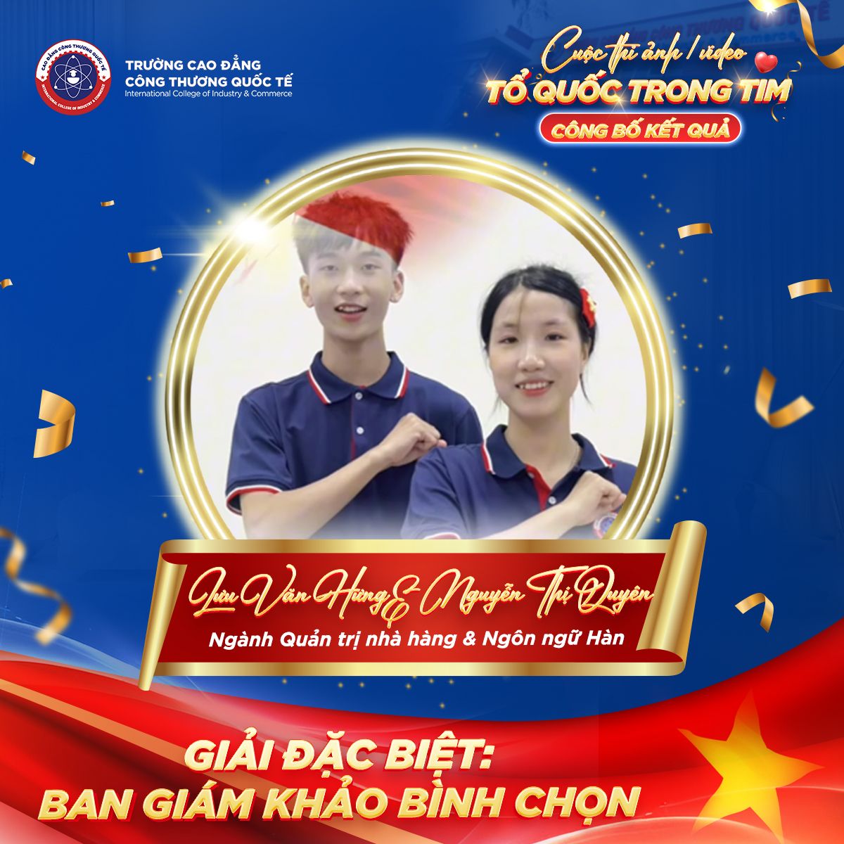 Sinh viên Lưu Văn Hưng & Nguyễn Thị Quyên - Ngành Quản trị Nhà hàng & Ngôn ngữ Hàn